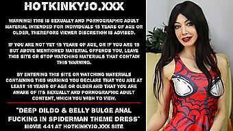 Belly Bulge Anal Play With Latex Spiderman Dress And Dildo