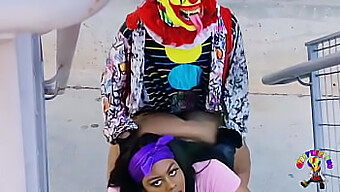 Ebony Beauty Juicy Tee'S Public Highway Encounter With Gibby The Clown