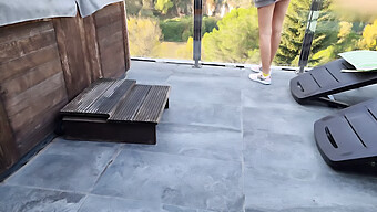 Blonde Teen Squirts And Pees On Patio In Mountains