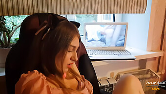 Blonde Babe Watches Porn, Gagged And Deepthroats