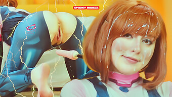 Cosplaying Her Superhero Role, Uravity Endures A Wild Ride On A Sex Machine, With Cameras Capturing Every Detail Up Close.